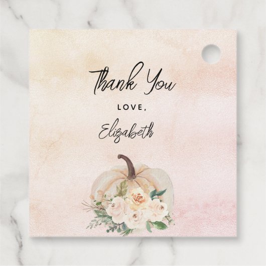 Vrijgezellenfeest pompoen herfst crème roos goud bedankjes labels (Achterkant)