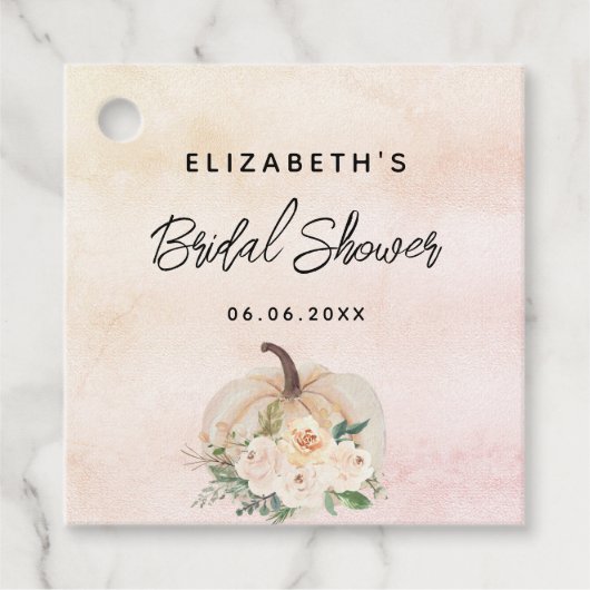 Vrijgezellenfeest pompoen herfst crème roos goud bedankjes labels (Voorkant)