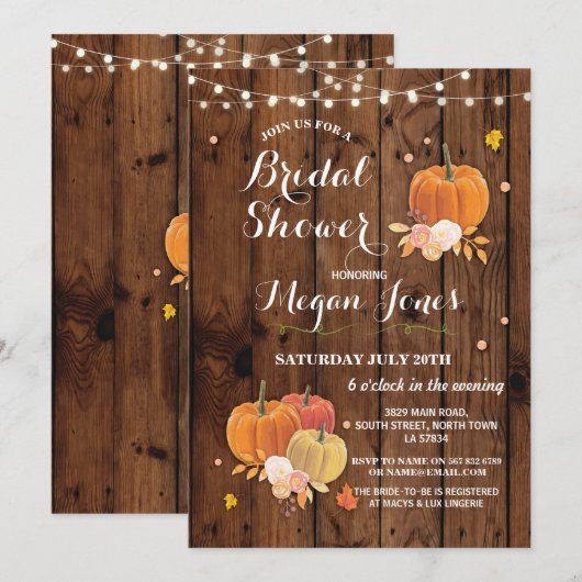 vrijgezellenfeest Pumpkin Rustic Wood Party Invite Kaart (Voorkant / Achterkant)