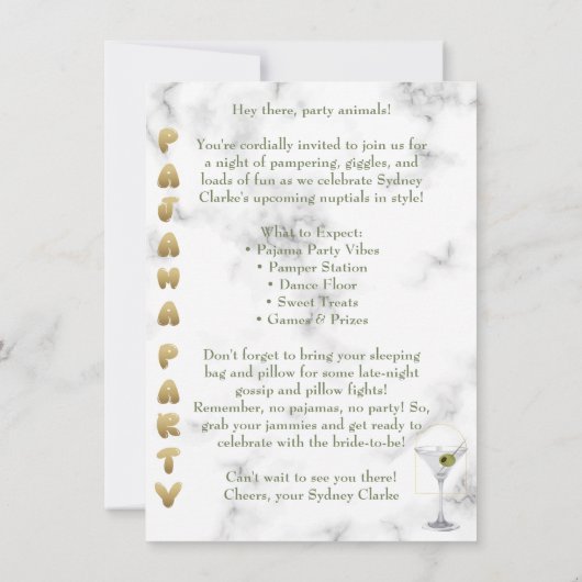 Vrijgezellenfeest. pyjamafeest kaart (Achterkant)