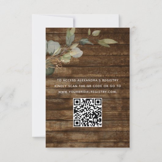 Vrijgezellenfeest QR-code Eucalyptus rustiek hout Kaart (Achterkant)