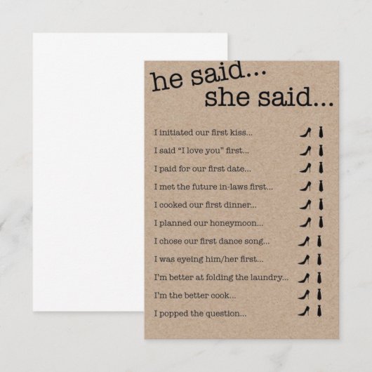 Vrijgezellenfeest Quiz Kaart (Voorkant / Achterkant)