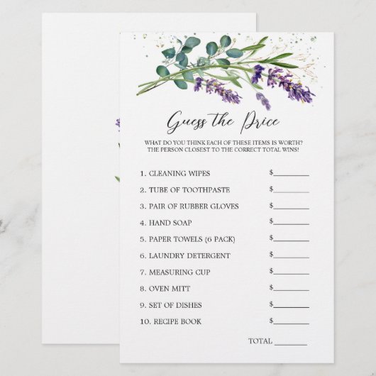 Vrijgezellenfeest Raad Prijs Spel Lavendel Eucalyp Briefpapier (Voorkant / Achterkant)