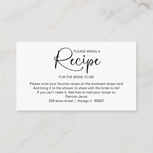 Vrijgezellenfeest Recept Aanvraag Kaart Invoegen (Voorkant)