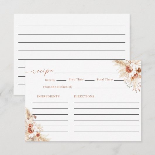 Vrijgezellenfeest Recept Kaart, Boho Floral Boeket Kaart (Voorkant / Achterkant)