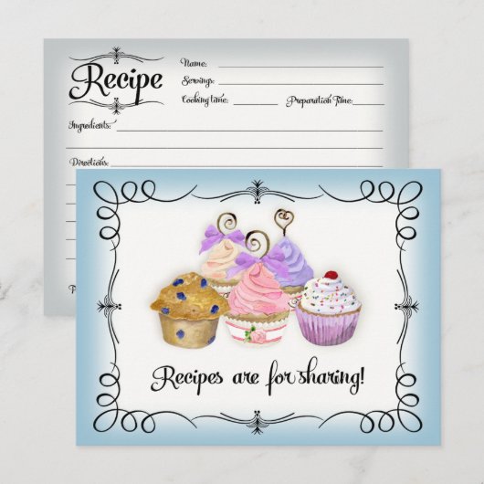 Vrijgezellenfeest Recept Kaart Cupcakes Scrolls Re (Voorkant / Achterkant)