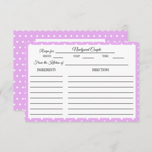 Vrijgezellenfeest Recept Kaart Witte Polka Dot Lav (Voorkant / Achterkant)