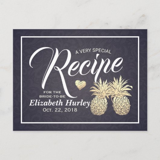 Vrijgezellenfeest Recipe Chic Gold Pineapple Navy Uitnodiging Briefkaart (Voorkant)