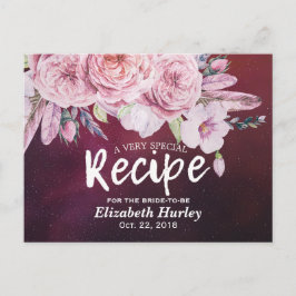 Vrijgezellenfeest Recipe Floral Feather Burgundy R Uitnodiging Briefkaart