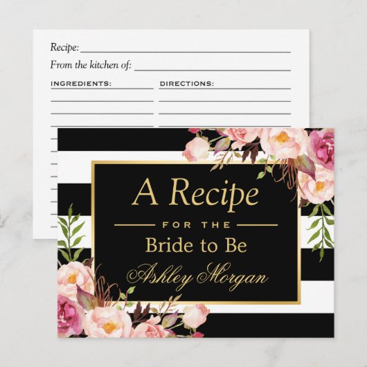 Vrijgezellenfeest Recipe Kaart  Floral Stripes (Voorkant / Achterkant)
