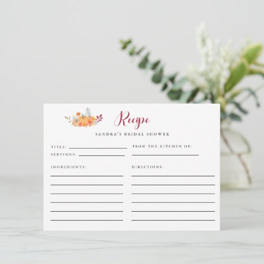 Vrijgezellenfeest Recipe Kaart Herfst Pumpkin herf (Staand voorkant)