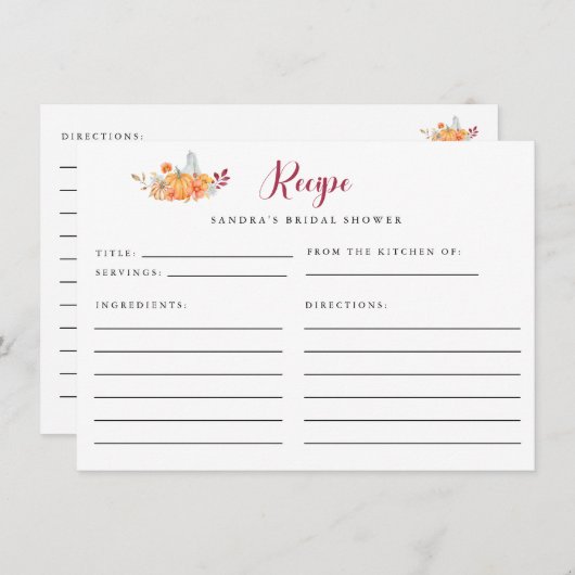 Vrijgezellenfeest Recipe Kaart Herfst Pumpkin herf (Voorkant / Achterkant)