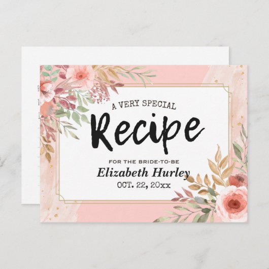 Vrijgezellenfeest Recipe Modern Elegant Roze Bloem Uitnodiging Briefkaart (Voorkant / Achterkant)