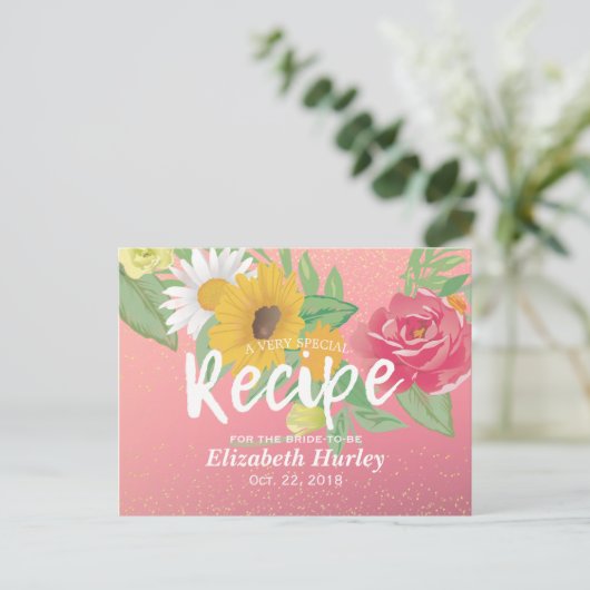 Vrijgezellenfeest Recipe Roos Flower Pink Gold Gli Uitnodiging Briefkaart (Staand voorkant)