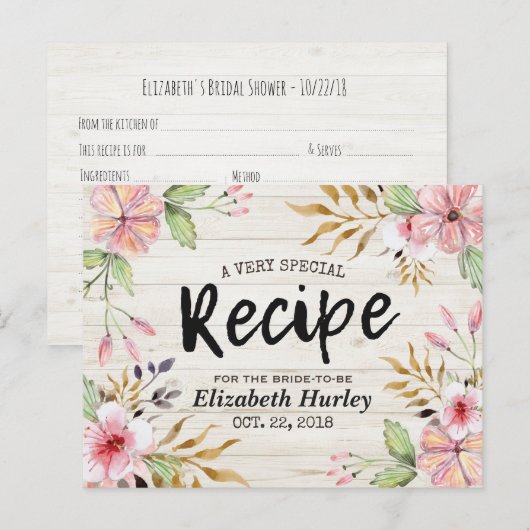 Vrijgezellenfeest Recipe Waterverf Bloem Rustig ho Uitnodiging Briefkaart (Voorkant / Achterkant)