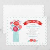  Vrijgezellenfeest Red Aqua Floral Mason Jar Kaart (Voorkant / Achterkant)