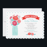 Vrijgezellenfeest Red Aqua Floral Mason Jar Kaart<br><div class="desc">Het Robuuste ontwerp van de ridderbrudal van de bruinktbruin van de bruiloft is voorzien van een glazen moerasopening met een moderne stijl, een florale bouquet en een banner. Pas de pot aan met een monogram van de bruid en de voornaam initialen van de groom. De rode bloemen hebben een kleur...</div>