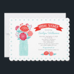 Vrijgezellenfeest Red Aqua Floral Mason Jar Kaart<br><div class="desc">Het Robuuste ontwerp van de ridderbrudal van de bruinktbruin van de bruiloft is voorzien van een glazen moerasopening met een moderne stijl, een florale bouquet en een banner. Pas de pot aan met een monogram van de bruid en de voornaam initialen van de groom. De rode bloemen hebben een kleur...</div>