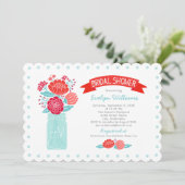  Vrijgezellenfeest Red Aqua Floral Mason Jar Kaart (Staand voorkant)