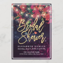Vrijgezellenfeest Red Floral String Lights Gold Sc Kaart