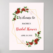 Vrijgezellenfeest Red Gold Glitter Floral Welkomst Poster (Voorkant)