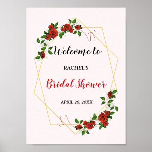 Vrijgezellenfeest Red Gold Glitter Floral Welkomst Poster (Voorkant)