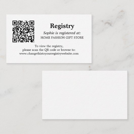 Vrijgezellenfeest Registry QR Code Zwart Wit Informatiekaartje (Voorkant / Achterkant)