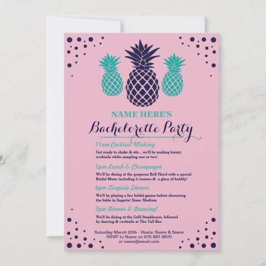 Vrijgezellenfeest Reisroute Ananas Aloha Uitnodige Kaart (Voorkant)