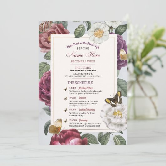 Vrijgezellenfeest reisroute Bloom Floral Butterfly Programmakaart (Staand voorkant)