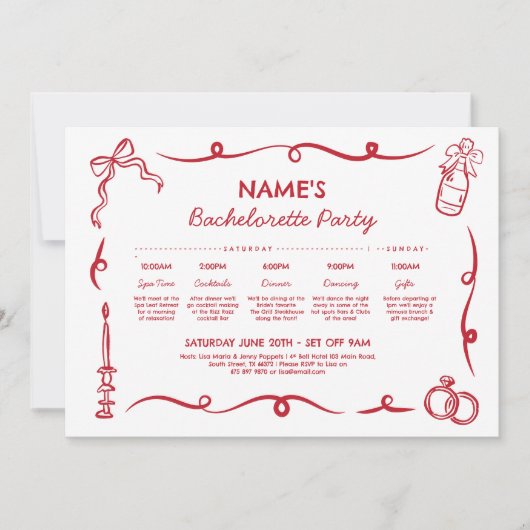 Vrijgezellenfeest reisschema grillige hand geteken kaart (Voorkant)