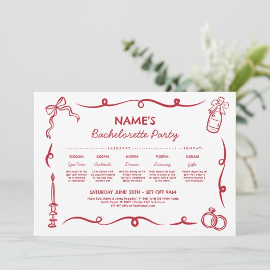 Vrijgezellenfeest reisschema grillige hand geteken kaart (Staand voorkant)