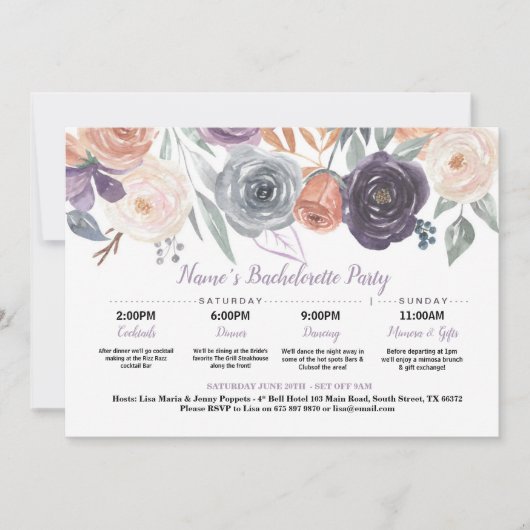 Vrijgezellenfeest reisschema Herfst perzik Paarse  Kaart (Voorkant)