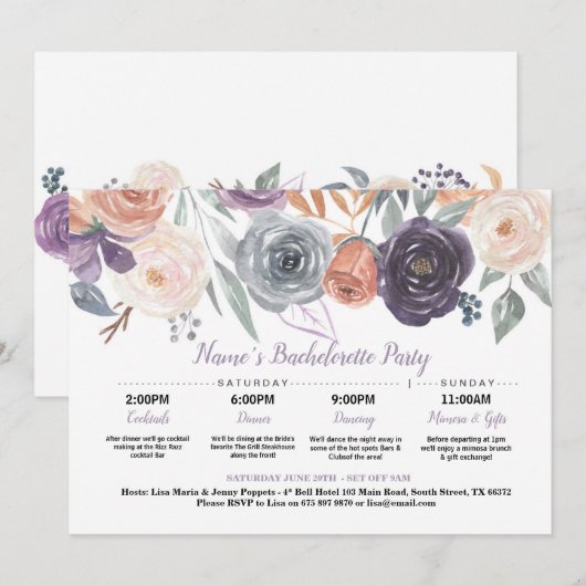 Vrijgezellenfeest reisschema Herfst perzik Paarse Kaart (Voorkant / Achterkant)