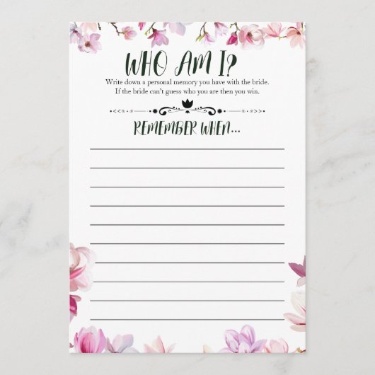 Vrijgezellenfeest Remember Me-spel Kaart (Voorkant)