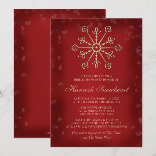 VRIJGEZELLENFEEST RODE EN GOUDE SNOWFLAKE KAART (Voorkant / Achterkant)