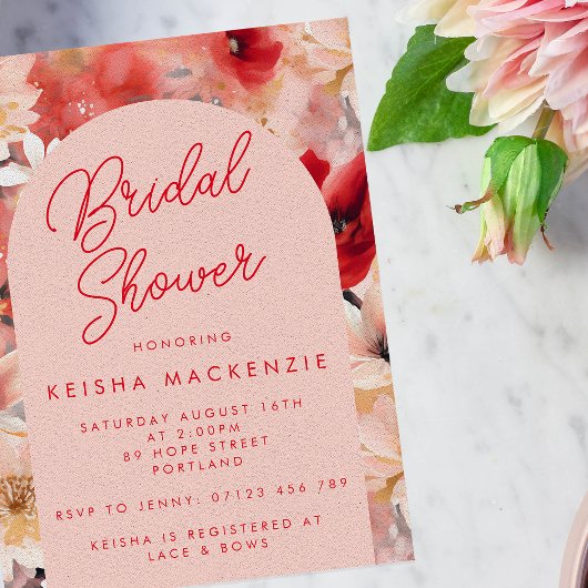 Vrijgezellenfeest Rode en Roze Abstracte Floral Ar Kaart