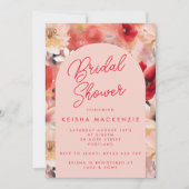 Vrijgezellenfeest Rode en Roze Abstracte Floral Ar Kaart (Voorkant)