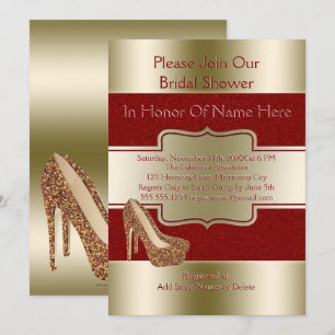 Vrijgezellenfeest   Rode gouden glitterschoenen Kaart