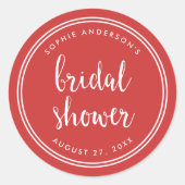 Vrijgezellenfeest Rode Script en witte strepen Ronde Sticker (Voorkant)