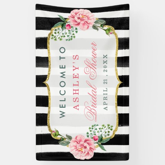 Vrijgezellenfeest Romantic Floral Stripes Spandoek (Verticaal)