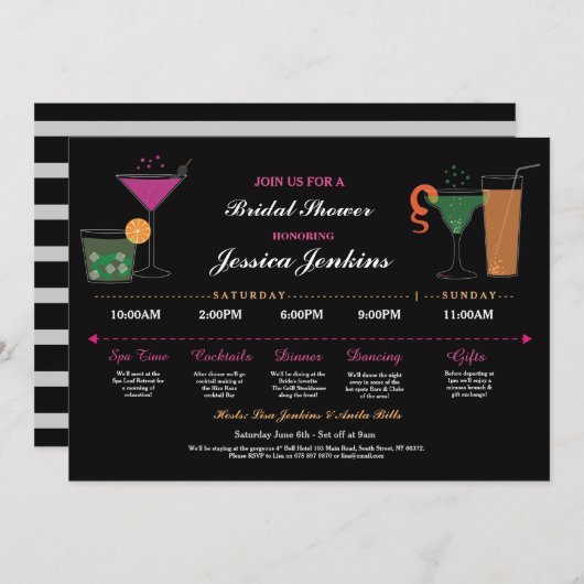 vrijgezellenfeest rondweg zwart/roze strook programmakaart (Voorkant / Achterkant)