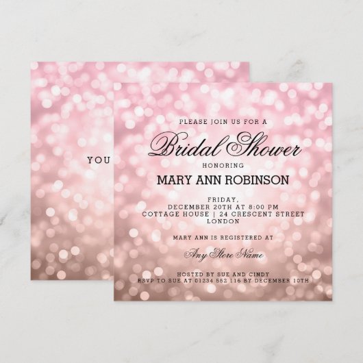 Vrijgezellenfeest Roos Blush Pink Glitter Lights Kaart (Voorkant / Achterkant)