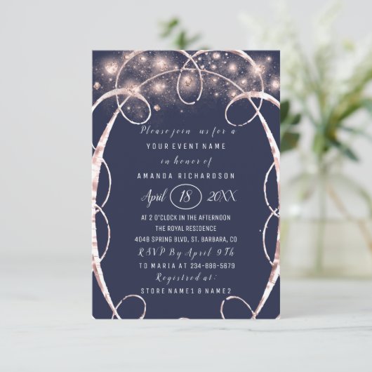 Vrijgezellenfeest Roos Gold Confetti Blue Navy Kaart (Staand voorkant)