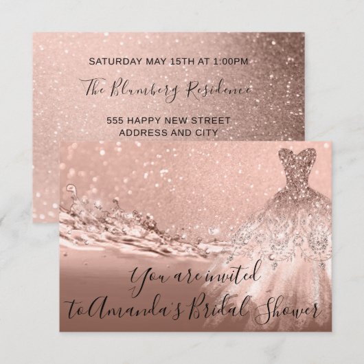 Vrijgezellenfeest Roos Gold Dress Glitter Ocean Kaart (Voorkant / Achterkant)