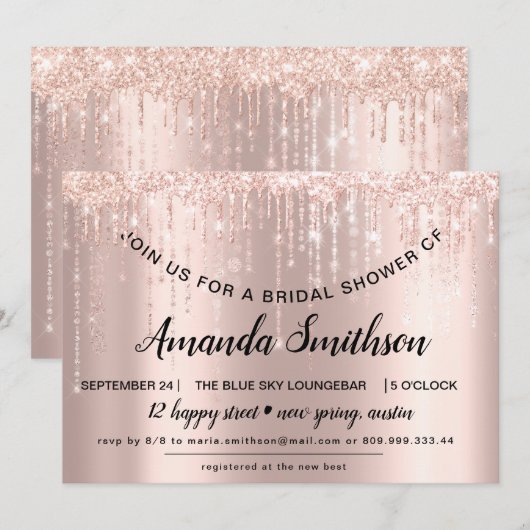 Vrijgezellenfeest Roos Gold Glitter Drips Sweet 16 Save The Date (Voorkant / Achterkant)