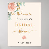 Vrijgezellenfeest roos Goud Bloemen Beige Welkomst Poster (Voorkant)