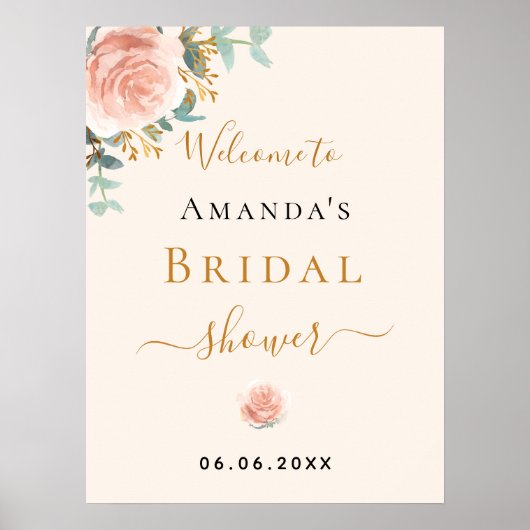 Vrijgezellenfeest roos Goud Bloemen Beige Welkomst Poster (Voorkant)
