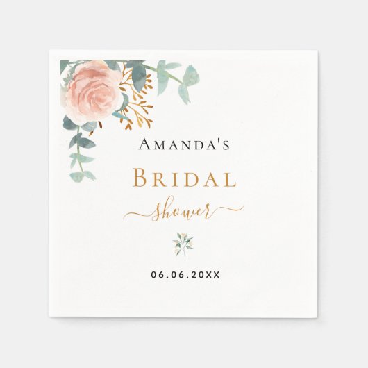 Vrijgezellenfeest roos goud florale eucalyptusgroe servet (Voorkant)