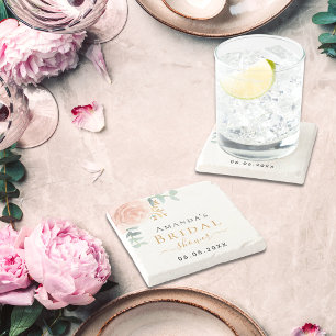 Vrijgezellenfeest roos goud florale eucalyptusmono stenen onderzetter