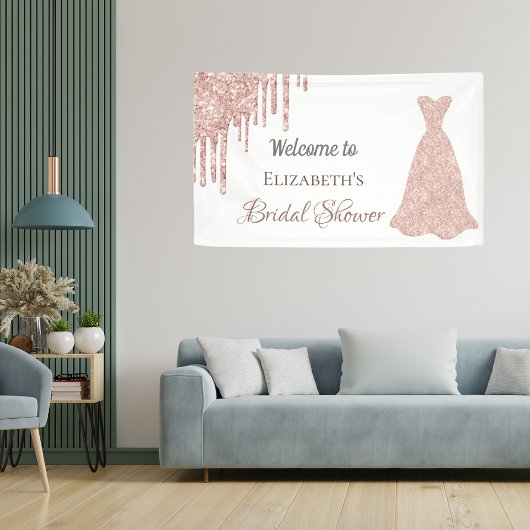Vrijgezellenfeest roos goud glitter drip wit welko spandoek